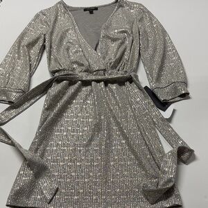 City Studio Shimmering gold/ Silver 3/4 Sleeve Dress